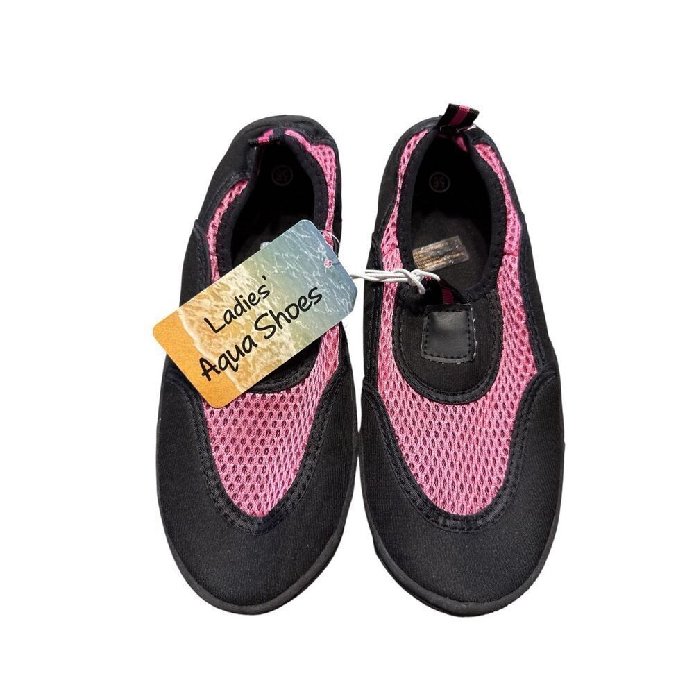 NEW Ladies Aqua Shoes Size M (5-6) Swimming Shoes Black & Pink Beach Pool Play